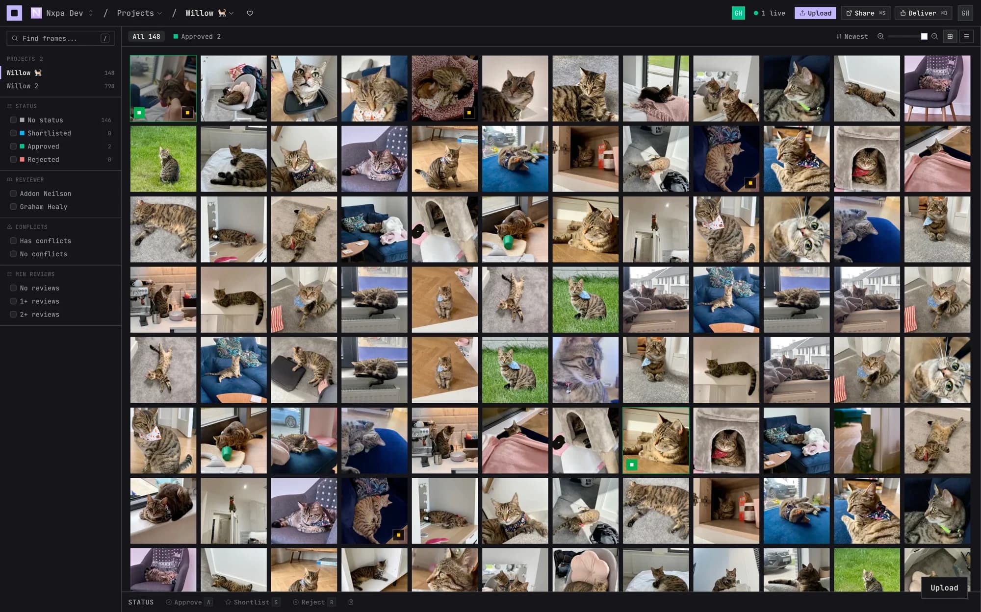 Nxpa app — contact sheet with frames flagged, picked, and rejected